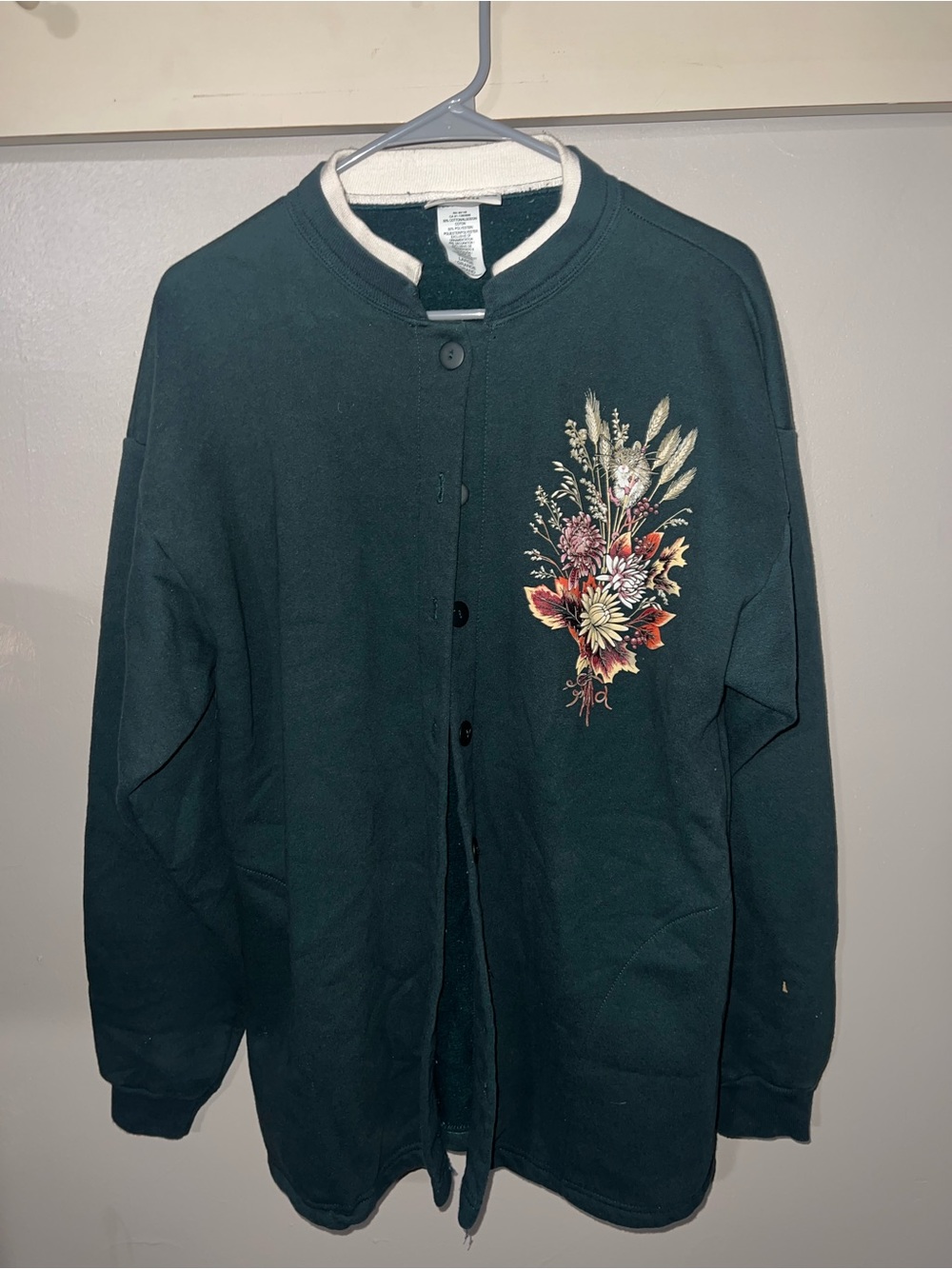 Dark Green Floral Cardigan Sweater